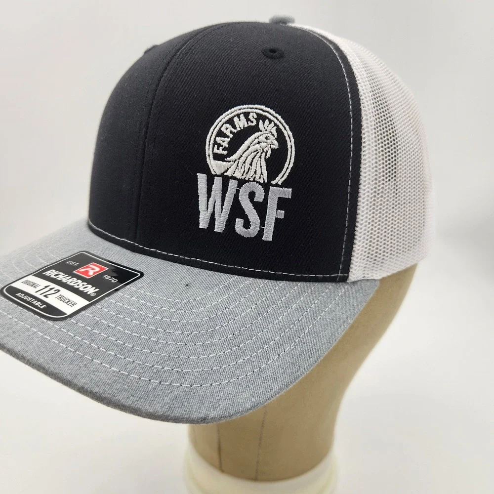 Richardson 112 Trucker Hat Black Grey WSF Farms Rooster Logo Snapback Cap